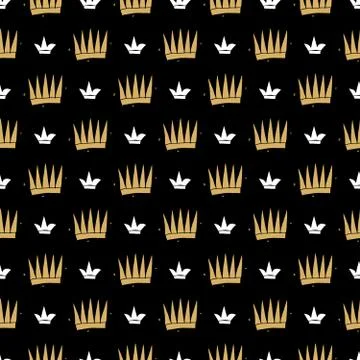 Crown Seamless Pattern, hand drawn royal doodles background, Vector Illustrat 스톡 일러스트