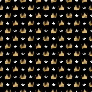 Crown Seamless Pattern, hand drawn royal doodles background, Vector Illustrat Stockillustratie