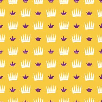 Crown Seamless Pattern, hand drawn royal doodles background, Vector Illustrat 스톡 일러스트