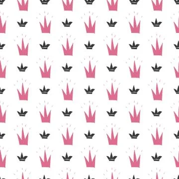 Crown Seamless Pattern, hand drawn royal doodles background, Vector Illustrat Stockillustratie
