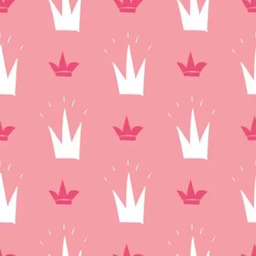 Crown Seamless Pattern, hand drawn royal doodles background, Vector Illustrat Illustrazione stock
