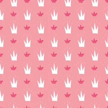 Crown Seamless Pattern, hand drawn royal doodles background, Vector Illustrat Illustrazione stock