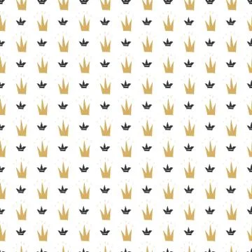 Crown Seamless Pattern, hand drawn royal doodles background, Vector Illustrat 스톡 일러스트