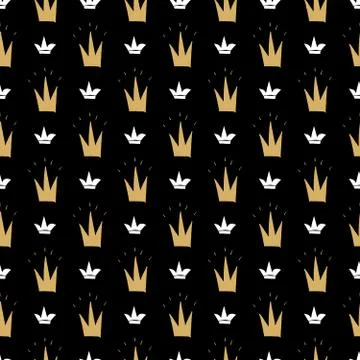 Crown Seamless Pattern, hand drawn royal doodles background, Vector Illustrat Illustrazione stock