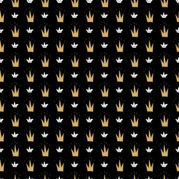 Crown Seamless Pattern, hand drawn royal doodles background, Vector Illustrat 스톡 일러스트