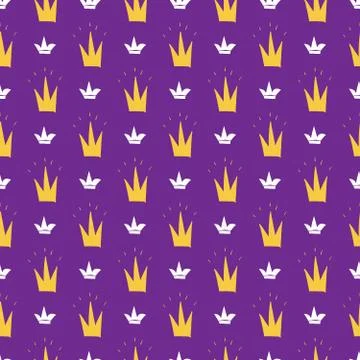 Crown Seamless Pattern, hand drawn royal doodles background, Vector Illustrat 스톡 일러스트