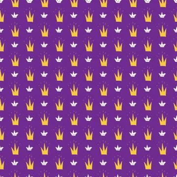 Crown Seamless Pattern, hand drawn royal doodles background, Vector Illustrat Stock Illustration