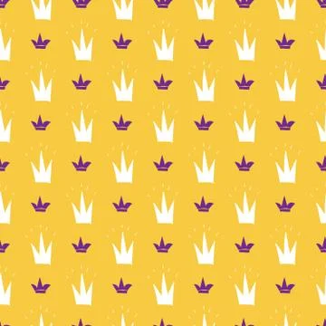 Crown Seamless Pattern, hand drawn royal doodles background, Vector Illustrat Stock Illustration