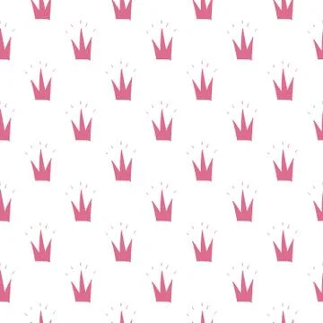 Crown Seamless Pattern, hand drawn royal doodles background, Vector Illustrat 스톡 일러스트