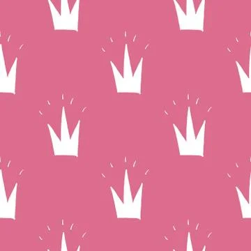 Crown Seamless Pattern, hand drawn royal doodles background, Vector Illustrat Illustrazione stock
