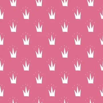 Crown Seamless Pattern, hand drawn royal doodles background, Vector Illustrat Stock Illustration
