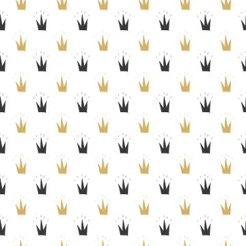 Crown Seamless Pattern, hand drawn royal doodles background, Vector Illustrat Stock Illustration