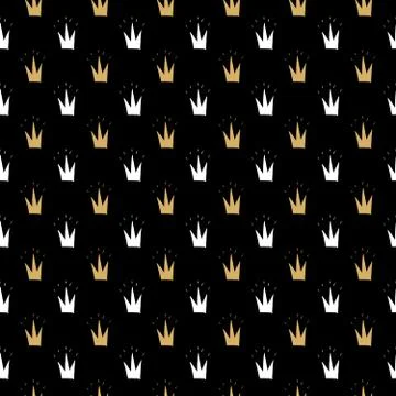 Crown Seamless Pattern, hand drawn royal doodles background, Vector Illustrat Stock Illustration