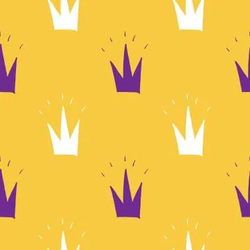 Crown Seamless Pattern, hand drawn royal doodles background, Vector Illustrat Illustrazione stock