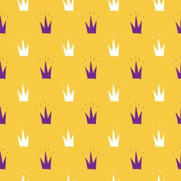 Crown Seamless Pattern, hand drawn royal doodles background, Vector Illustrat Illustrazione stock