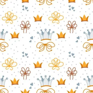 Crown seamless pattern for princess party decor Stock Illustration
