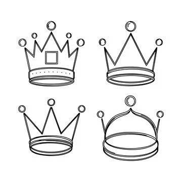 Crown Set Illustration Hand Drawn King And Queen Crowns Simple Geometric Li.. Illustrazione stock