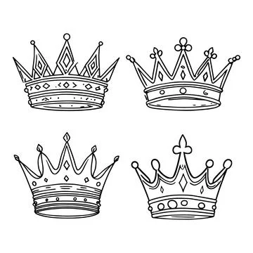 Crown Set Illustration Hand Drawn King And Queen Crowns Simple Geometric Li.. Stock Illustration