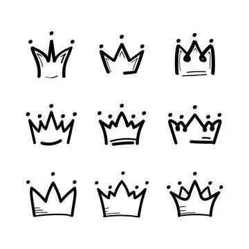 Crown set in sketch draw style. King crown icon. Vector Stock Illustration