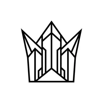 Crown shaped building skyline icon black geometric line art. Stock Illustration