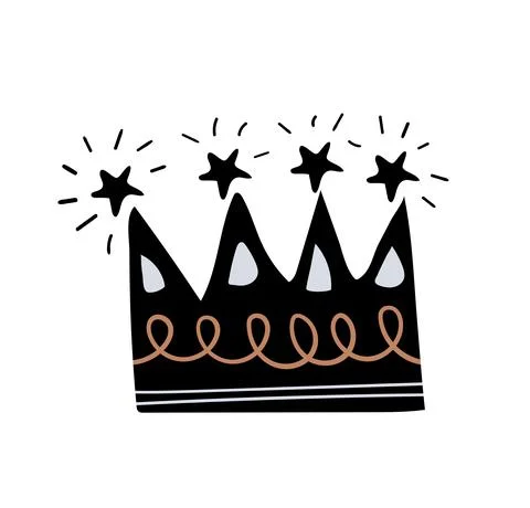 Crown silhouette with decorative elements in cartoon naive style, flat design Stock Illustration