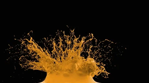 Crown splash of orange juice or paint frozen in time, fly around Stock Footage 66826049