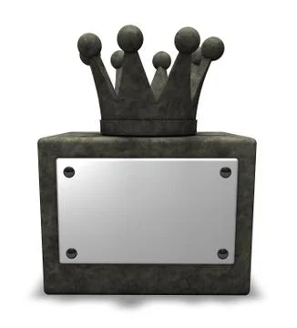 Crown on stone socket with blank sign - 3d illustration Stock-Illustration