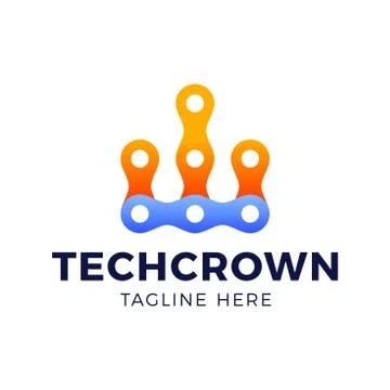 Crown technology logo. Crown vector in line art style for technology logos, n Stock Illustration
