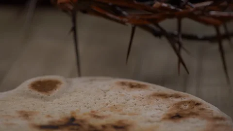 Crown Of Thorns, Bread and Wine representing Communion Stock-Footage 128572830