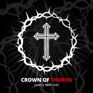 Crown of thorns with cross on black background. Vector illustration. Stock Illustration