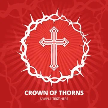 Crown of thorns with cross on red background. Vector illustration. Stock Illustration