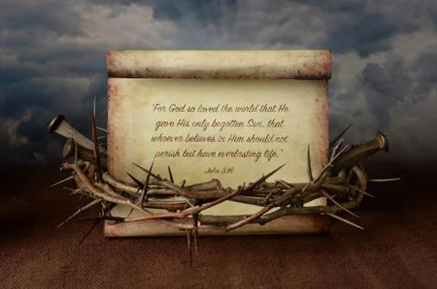 Crown of Thorns Nails and Scripture Stock Photos