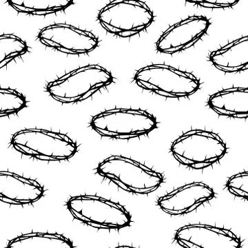 Crown of thorns seamless pattern in black color Stock Illustration