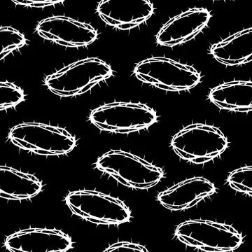 Crown of thorns seamless pattern in black color Stock Illustration