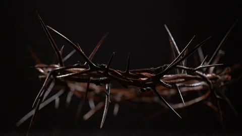 Crown of Thorns Spinning Clockwise on Black Background. Religion, Christian Stock Footage