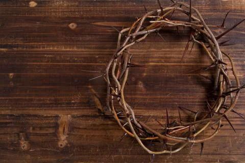 Crown of thorns on a wooden background - Easter Stock Photos