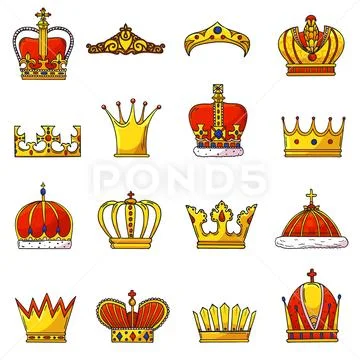 Crown vector golden royal jewelry symbol of king queen and princess illustration Stock Illustration