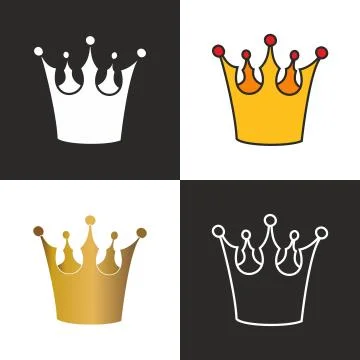 Crown vector set isolated on black and white background Stock Illustration
