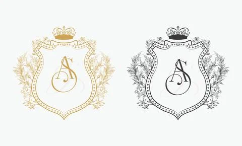 Crown Wedding Crest Monogram. Stock Illustration