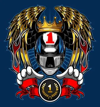 Crowned helmet with flapping wings Stock Illustration