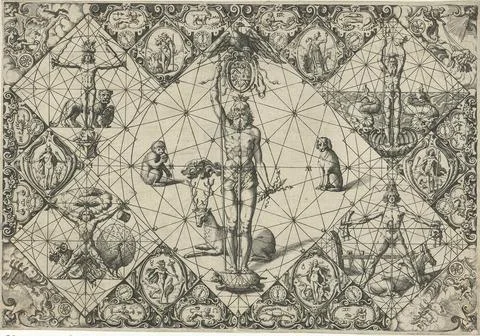Crowned Jupiter in the middle of the elements and planets. The crowned Jup... Foto stock