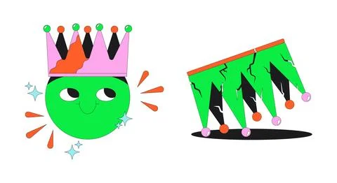 Crowned king and broken crown modern flash message illustration set Stock Illustration