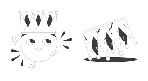 Crowned king and broken crown clean flash message illustration set Stock Illustration