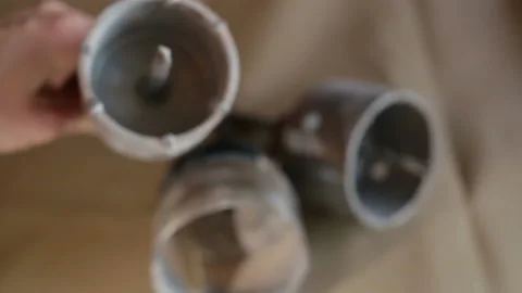 Crowns on concrete on the table, medium shot, top view, soft focus, real time. A Stock Footage 128829532