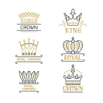 Crowns logo set. Luxury emblems in trendy outline style. Stock Illustration