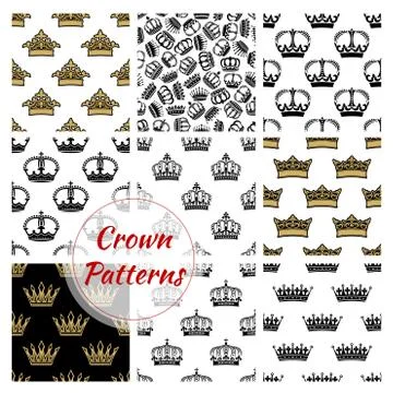 Crowns seamless royal patterns Stock Illustration