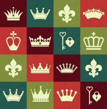 Crowns set . Flat design. Vector illustration. Stock Illustration