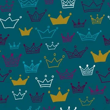 Crowns vector seamless pattern on pastel background. Vector illustration. End Stock Illustration