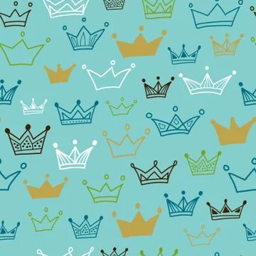 Crowns vector seamless pattern on pastel background. Vector illustration. Stock Illustration