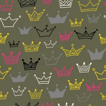 Crowns vector seamless pattern on pastel background. Vector illustration. Stock Illustration